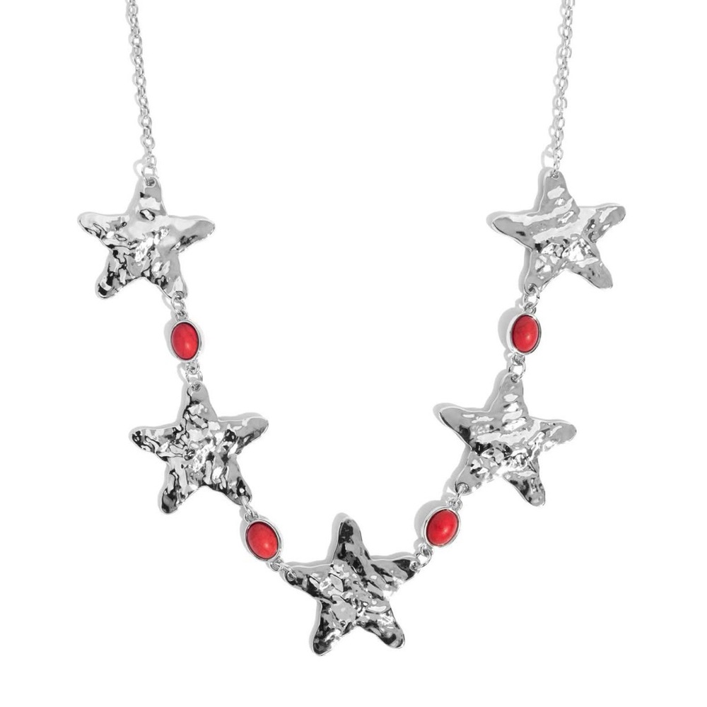 Silver and Red Star Necklace